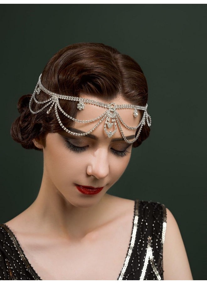 SWEETV Roaring 20S Crystal Rhinestone Head Chain Jewelry Silver Headpiece Hair Accessories For Women  - Image 4