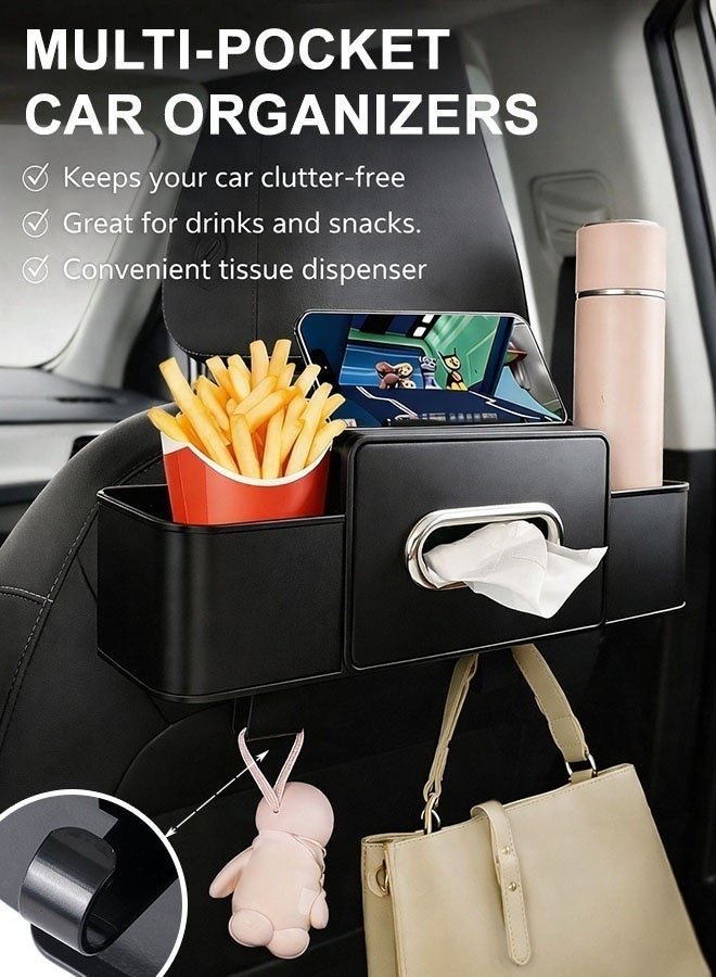 MLADEN 4-in-1 Car Seat Back Organizer, Leather Headrest Storage Bag with Phone, Cup, Tissue Holders & Hook for Car, Truck, SUV – Multifunctional Vehicle Back Seat Storage Box, Universal Fit, Durable, Space-Saving（Black） - Image 3