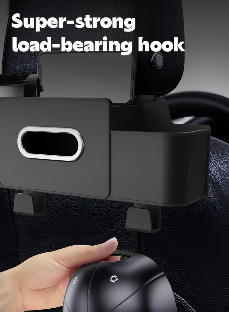 MLADEN 4-in-1 Car Seat Back Organizer, Leather Headrest Storage Bag with Phone, Cup, Tissue Holders & Hook for Car, Truck, SUV – Multifunctional Vehicle Back Seat Storage Box, Universal Fit, Durable, Space-Saving（Black） - Image 4