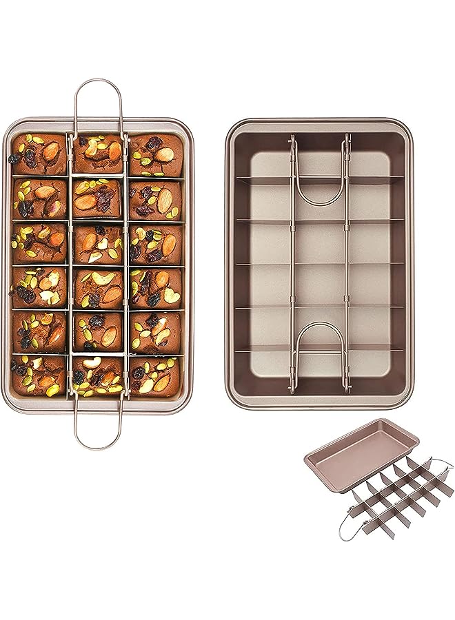 صينية كيك، صينية براوني غير لاصقة مع فواصل، 18 صينية خبز مسبقة الشريحة، أدوات خبز الكيك من سلايس سوليوشنز، صينية خبز مربعة مع قطاعة مدمجة، أدوات خبز من الفولاذ الكربوني للخبز في الفرن، 12 × 8 × 2 بوصة - Image 1