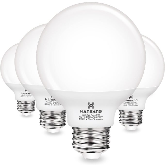 G25 LED GLOBE LIGHT BULBS 60W EQUIVALENT 5000K DAYLIGHT BATHROOM E26 BASE EYEFRIENDLY VANITY ROUND PERFECT FOR VANITY MAKEUP MIRROR 120V CRI85 NONDIMMABLE 4PACK
