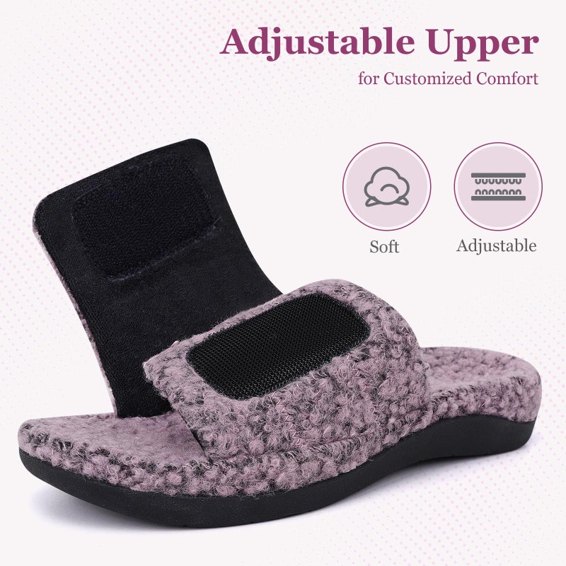 ERGOfoot Fuzzy House Slippers with Arch Support for Women Men, Orthopedic Slide Slippers for Plantar Fasciitis Open Toe Indoor House Shoes with Adjustable Straps, Foot Pain Relief/Pink Purple Marl - Image 5