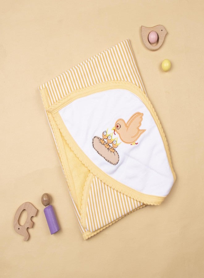 Tinycare Cotton Bath Hooded Towel for New Born, Extra Soft Outside Interlock Stripes Inside Terry, Printed Towel for Kids/Toddler/Infants 72 x 72cm, Quick Absorbent (Peach- Pack of 1) 0-12 Months - Image 2