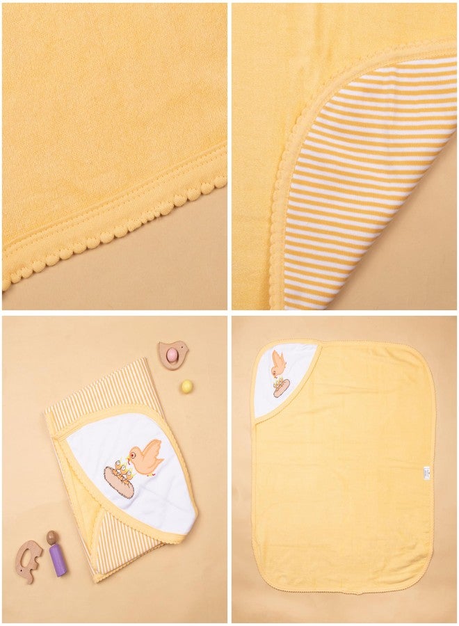 Tinycare Cotton Bath Hooded Towel for New Born, Extra Soft Outside Interlock Stripes Inside Terry, Printed Towel for Kids/Toddler/Infants 72 x 72cm, Quick Absorbent (Peach- Pack of 1) 0-12 Months - Image 5