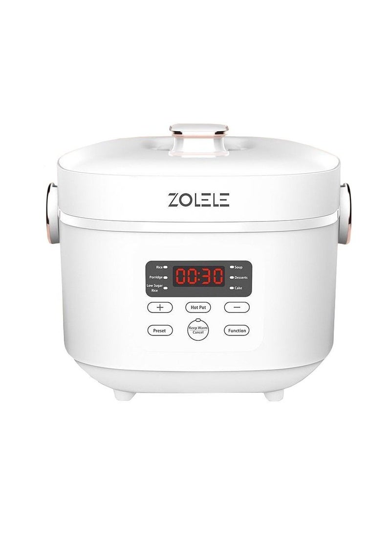 Zolele ZB500 Multifunctional Electric Rice Cooker With 3L Capacity Smart Low Sugar Rice Cooker Micro-Computer Button Double Inner Pot 700W - White
