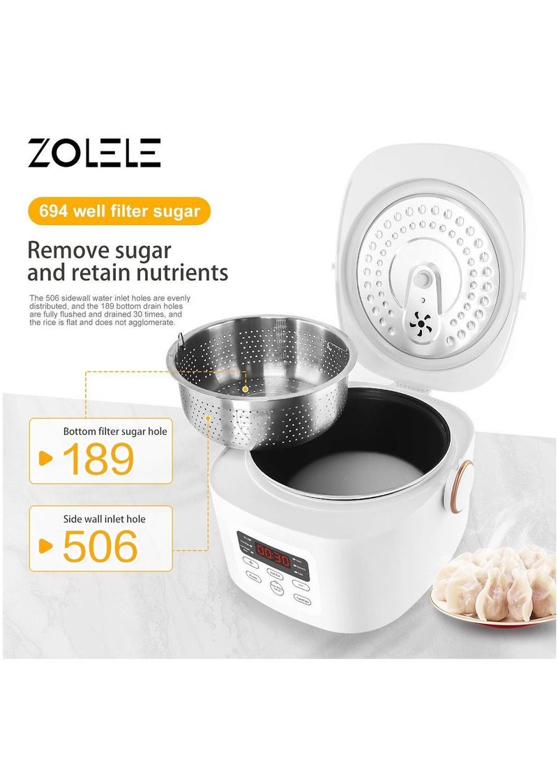 Zolele ZB500 Multifunctional Electric Rice Cooker With 3L Capacity Smart Low Sugar Rice Cooker Micro-Computer Button Double Inner Pot 700W - White