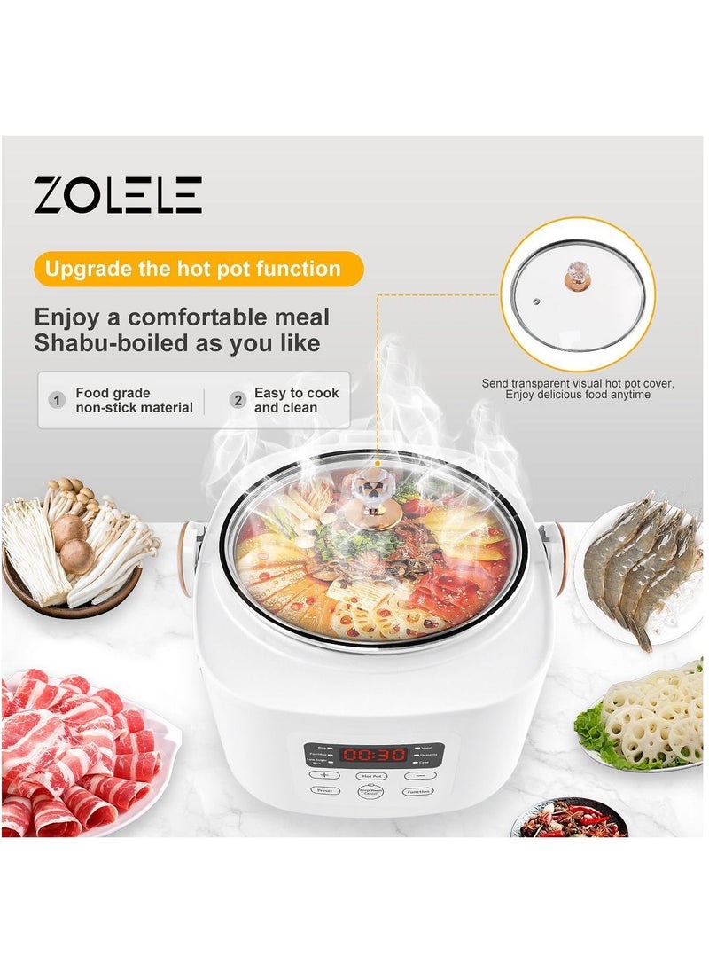 Zolele ZB500 Multifunctional Electric Rice Cooker With 3L Capacity Smart Low Sugar Rice Cooker Micro-Computer Button Double Inner Pot 700W - White