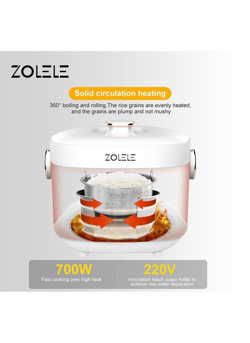 Zolele ZB500 Multifunctional Electric Rice Cooker With 3L Capacity Smart Low Sugar Rice Cooker Micro-Computer Button Double Inner Pot 700W - White