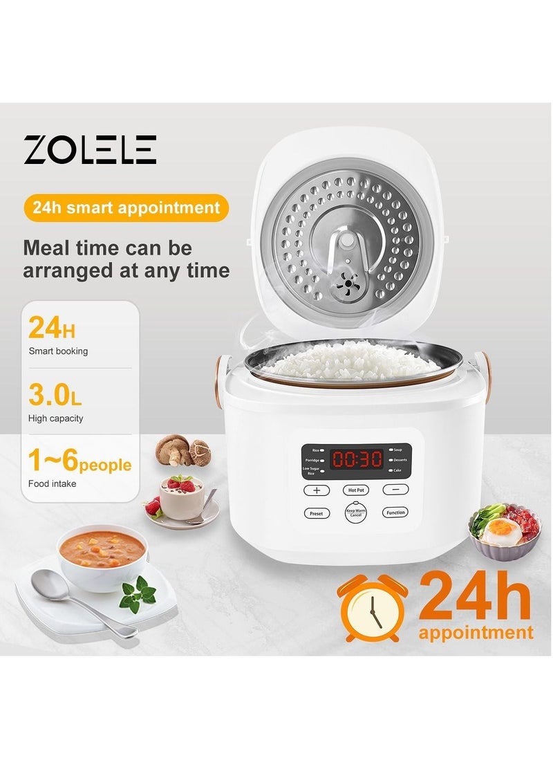 Zolele ZB500 Multifunctional Electric Rice Cooker With 3L Capacity Smart Low Sugar Rice Cooker Micro-Computer Button Double Inner Pot 700W - White