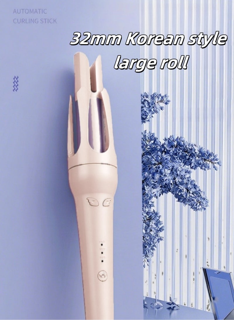 Joudi Automatic Rotating Curling Iron with 32mm Barrel - 3 Temperature Settings 30s Fast Heating Negative Ion Hair Care (Dreamy Pink) - Image 1