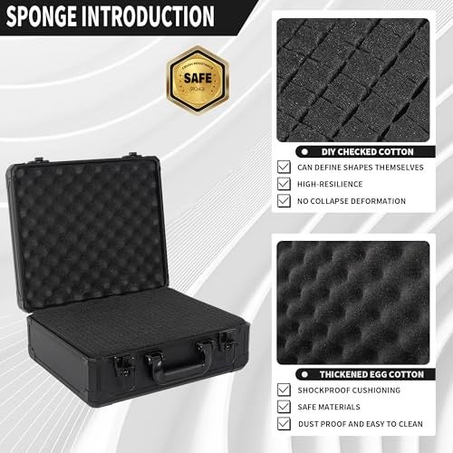 OUUTMEE 12.6 Inch Carrying Case With Customizable Pre-Diced Foam, Aluminum Alloy Sturdy Build, Ideal for Microphone, Equiment, Camera, Tools, Recorder, etc - Image 2