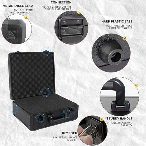 OUUTMEE 12.6 Inch Carrying Case With Customizable Pre-Diced Foam, Aluminum Alloy Sturdy Build, Ideal for Microphone, Equiment, Camera, Tools, Recorder, etc - Image 3