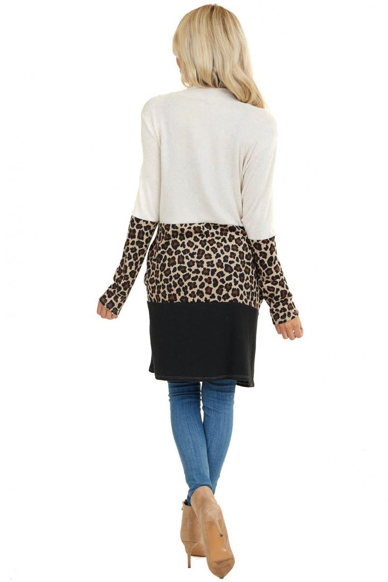 Lacozy Women's Open Front Long Leopard Cardigan Casual Color Block Cardigans Knit Shirt Leopard Printed XL - Image 5