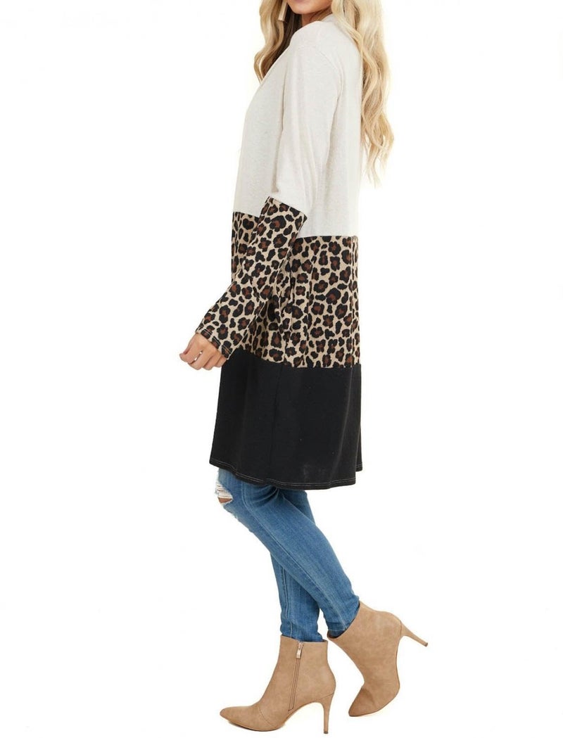 Lacozy Women's Open Front Long Leopard Cardigan Casual Color Block Cardigans Knit Shirt Leopard Printed XL - Image 3