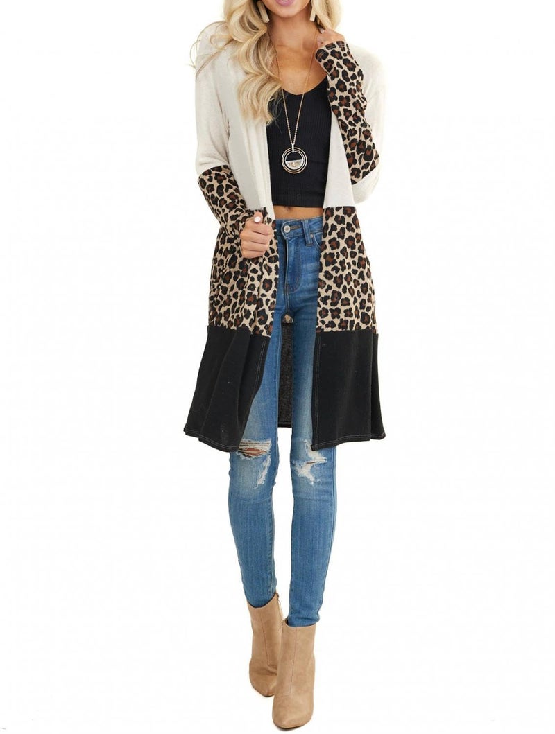 Lacozy Women's Open Front Long Leopard Cardigan Casual Color Block Cardigans Knit Shirt Leopard Printed XL - Image 4
