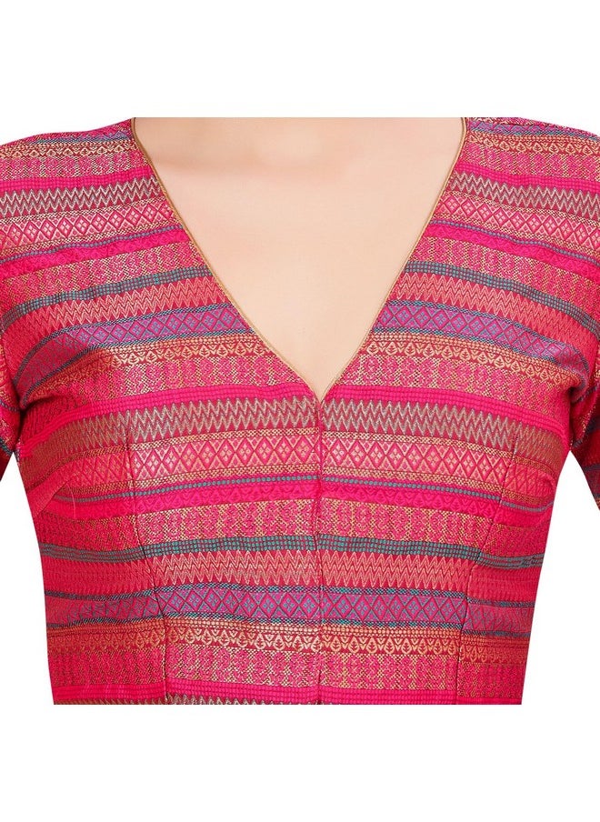 Studio Shringaar - Studio Shringaar Women's Multi-Coloured Brocade Readymade Saree Blouse (Multi-Color, 48) - Image 1