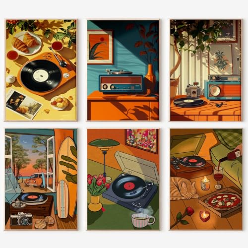 cupmod 6 Packs Vintage Music Paint by Numbers Kit for Adults,Retro Funny Adults Paint by Number Kits on Canvas Without Frame,Easy Acrylic Oil Painting by Numbers Kit for Home Wall Decor 9.8x13.8inch - Image 1