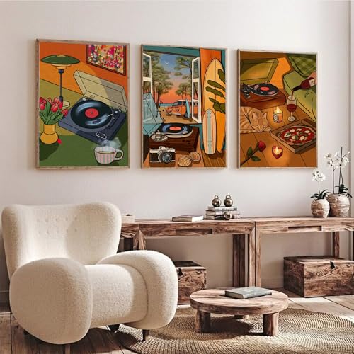 cupmod 6 Packs Vintage Music Paint by Numbers Kit for Adults,Retro Funny Adults Paint by Number Kits on Canvas Without Frame,Easy Acrylic Oil Painting by Numbers Kit for Home Wall Decor 9.8x13.8inch - Image 4