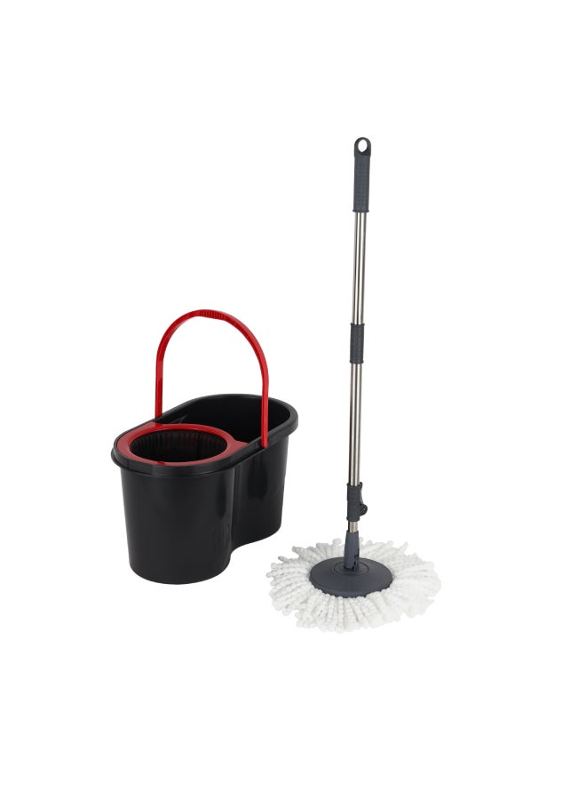 Royalford 16 L Spin Mop and Bucket Set, 360° Rotation, Hands-Free Wringing, 100% Microfibre Head, Non-Splash Bucket, Stainless Steel Handle, Easy Press Wringer Basket, Multicolour, RF8559