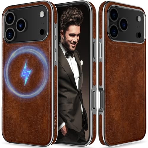 LOHASIC for iPhone 17 Pro Max Case, Classic Leather Strong Magnetic Business Style Compatible with MagSafe Protective Cases Men Women Cover 2025, Dark Brown - Image 1