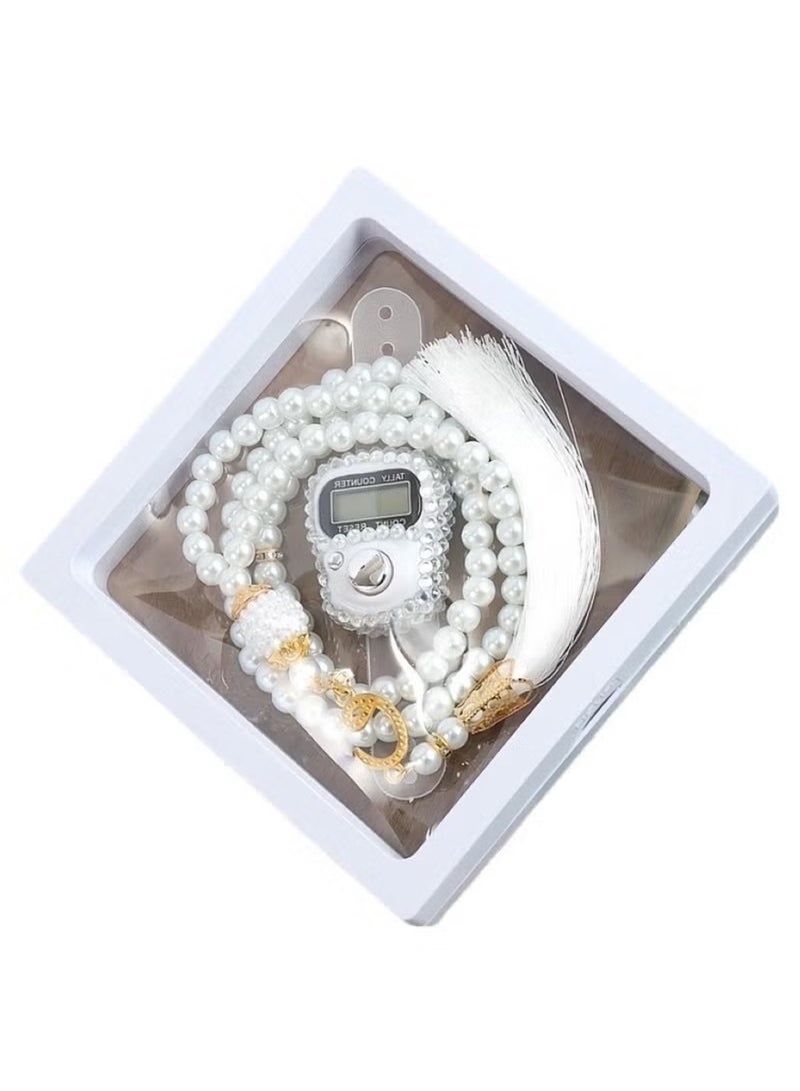 Huitich Digital Elegance 99 Glass Bead Tasbeeh Gift Set with Digital Counter Assorted  - Image 1