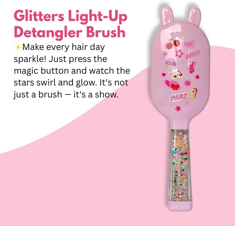 Glitters Kids Sparkle Hair Brush with Floating Star Glitter, Easy-Grip Handle, Flexible Bristles (Pink) - Image 2