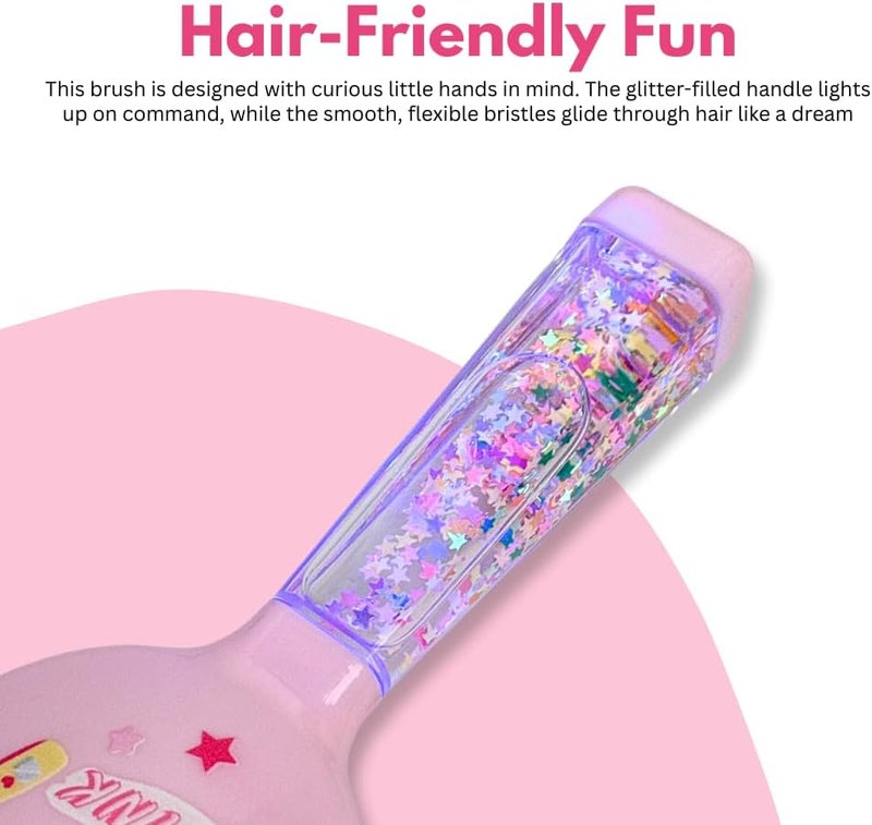 Glitters Kids Sparkle Hair Brush with Floating Star Glitter, Easy-Grip Handle, Flexible Bristles (Pink) - Image 3