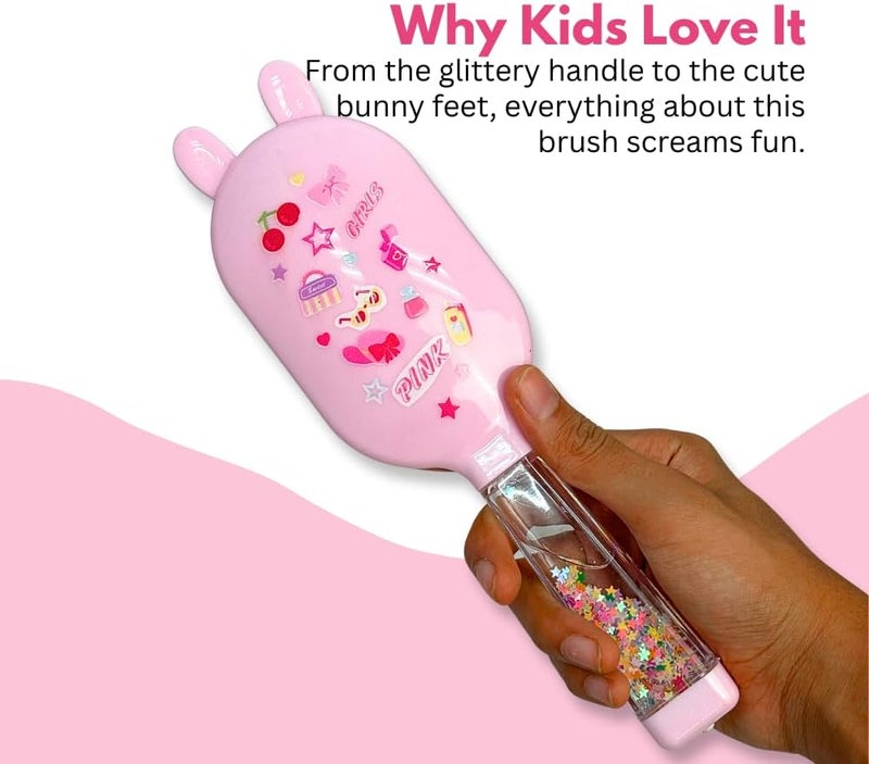 Glitters Kids Sparkle Hair Brush with Floating Star Glitter, Easy-Grip Handle, Flexible Bristles (Pink) - Image 5