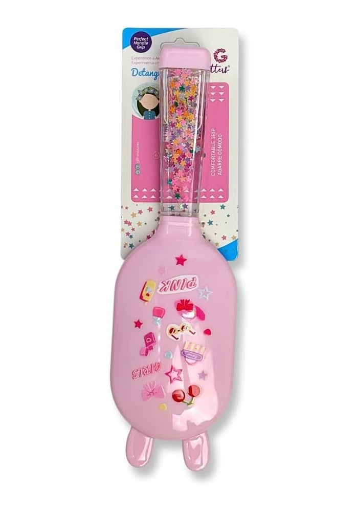Glitters Kids Sparkle Hair Brush with Floating Star Glitter, Easy-Grip Handle, Flexible Bristles (Pink) - Image 1