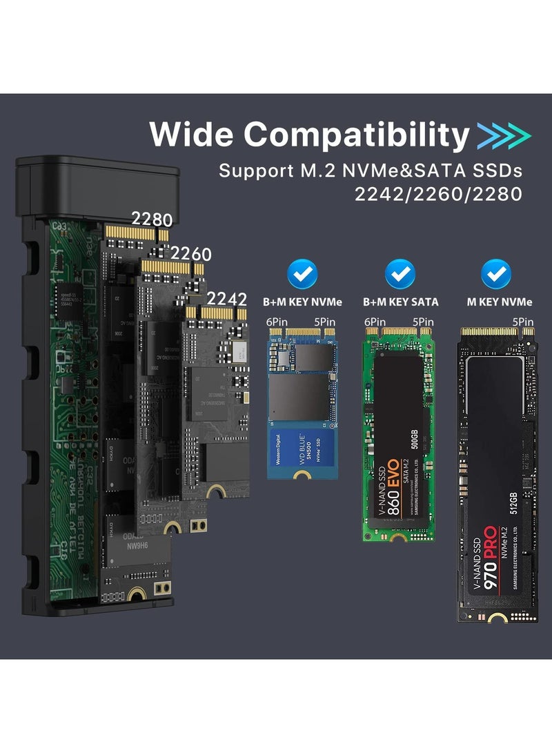 erorex M.2 NVME SATA SSD Enclosure Adapter Reader, with Cooling Fan, Tool-Free USB C 3.1 Gen 2,10 Gbps NVME, 6Gbps SATA,Chips RTL9210B External Solid State Drive for PCIe 2280/2260/2242 M Key - Image 3