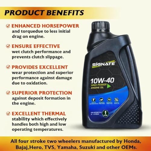 Signate 10W40 Street Race Bike Engine Oil 1L, High Performance Engine Oil for Motor Cycle, Maximum Gear Protection & Efficient Performance Bike Oil (Pack of 2) - Image 5