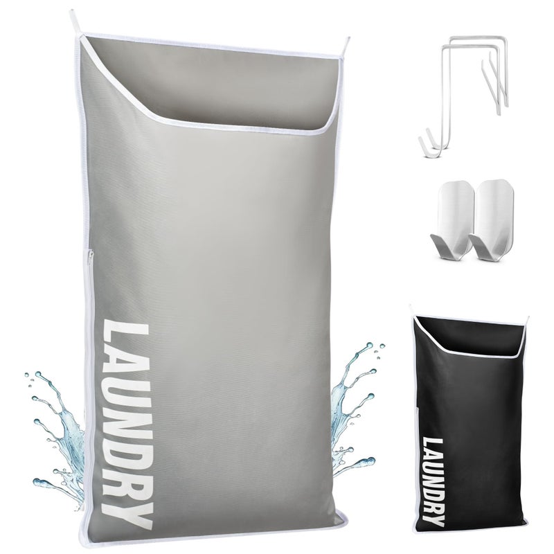 DONAQ Hanging Laundry Hamper Bag XL 40x22 Space Saving over the Door Storage Bags Behind the Door Hampers for Dirty Clothes Wall Mounted Basket for Bathroom Organizer for Small Room Spaces RV