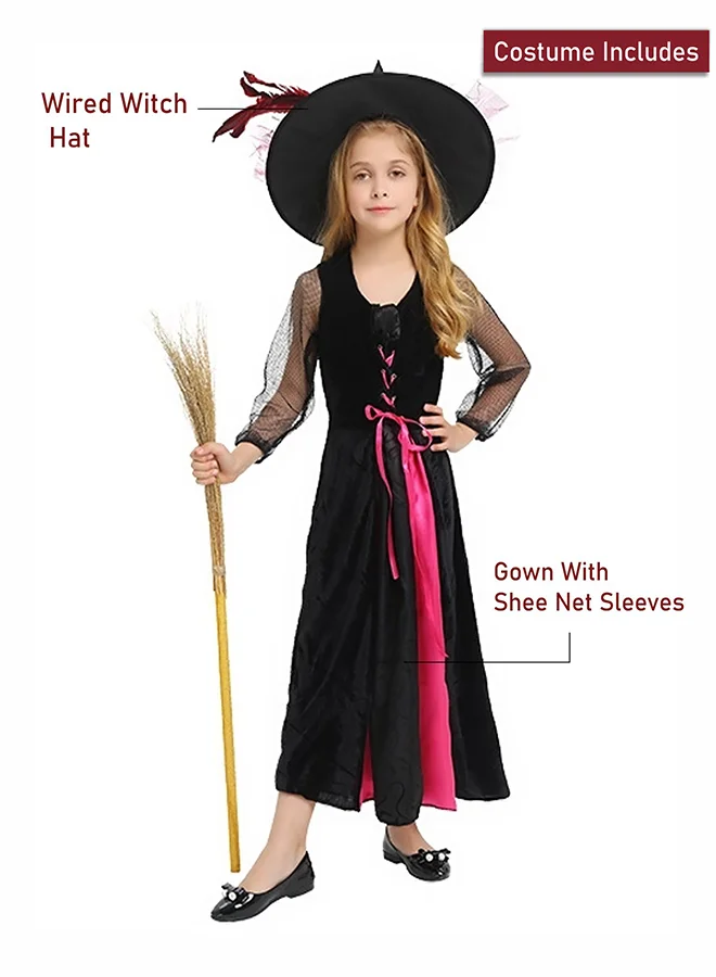 LITTLE SURPRISE BOX Little Surprise Box,  Black and Pink Witch , Kids Halloween Costume Fancy Dress Up-7-8Y