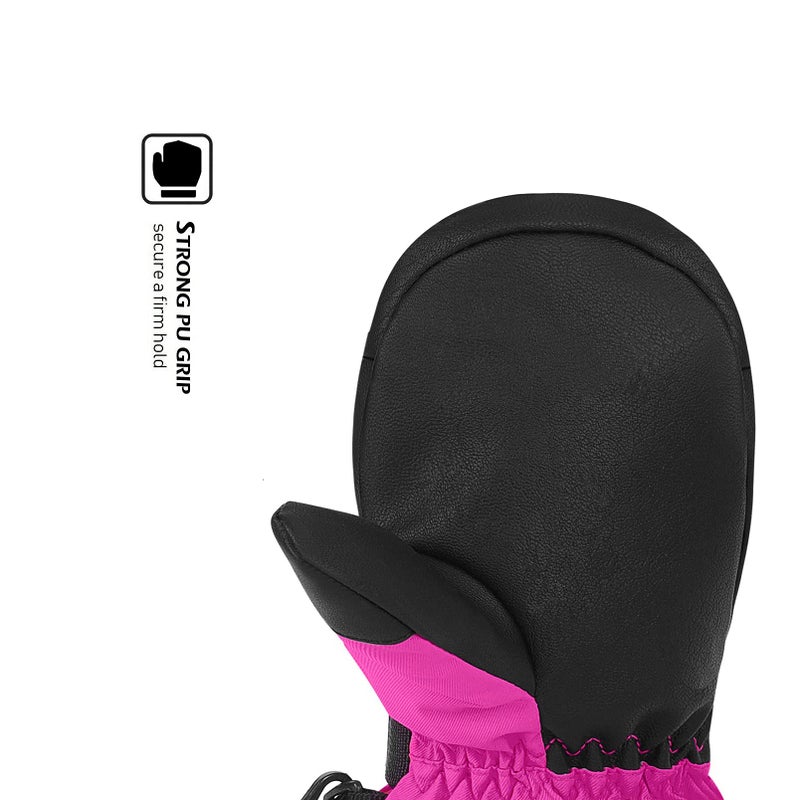 HIGHCAMP Kids Waterproof Snow Ski Gloves w/Zipper & String on Long Cuff Cold Weather Mitten for Toddler & Youth Boys Girls-Rosa,M (6-8Y) - Image 3