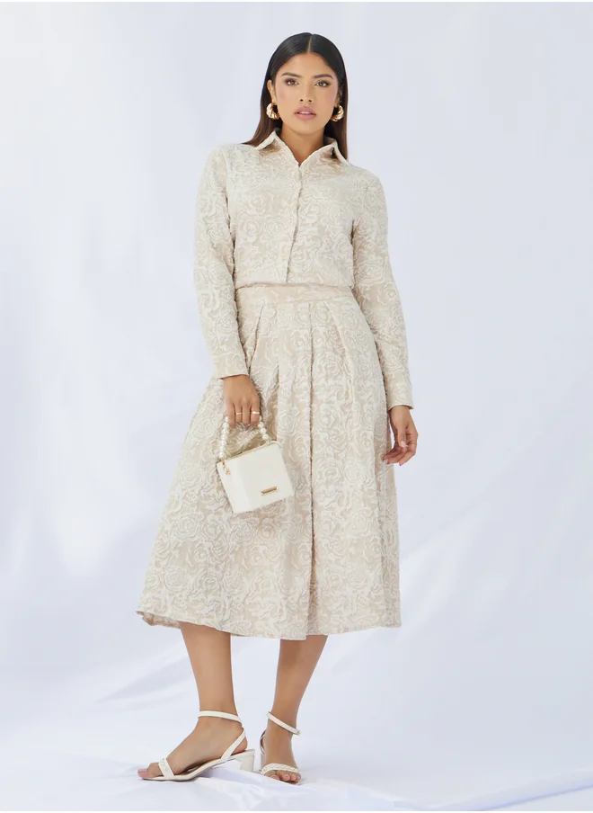 ستايلي Jaquard Box Pleated A-Line Midi Skirt