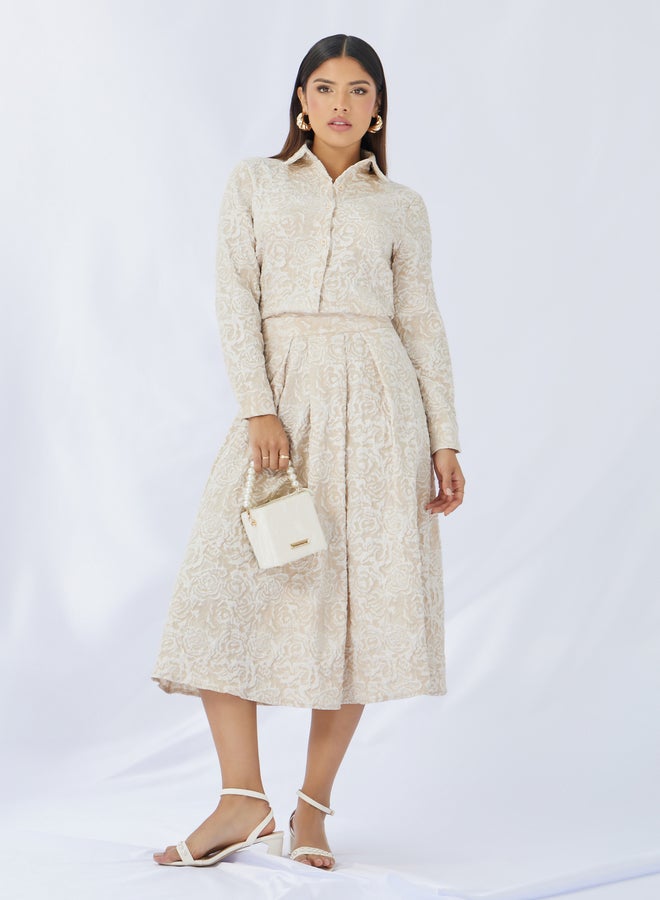 Styli Jaquard Box Pleated A-Line Midi Skirt  - Image 1