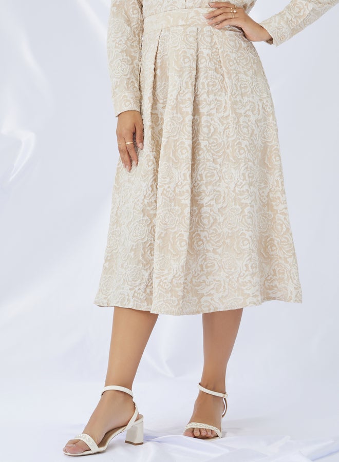 Styli Jaquard Box Pleated A-Line Midi Skirt  - Image 2