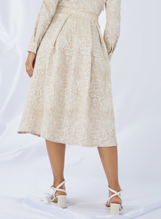 Styli Jaquard Box Pleated A-Line Midi Skirt  - Image 4