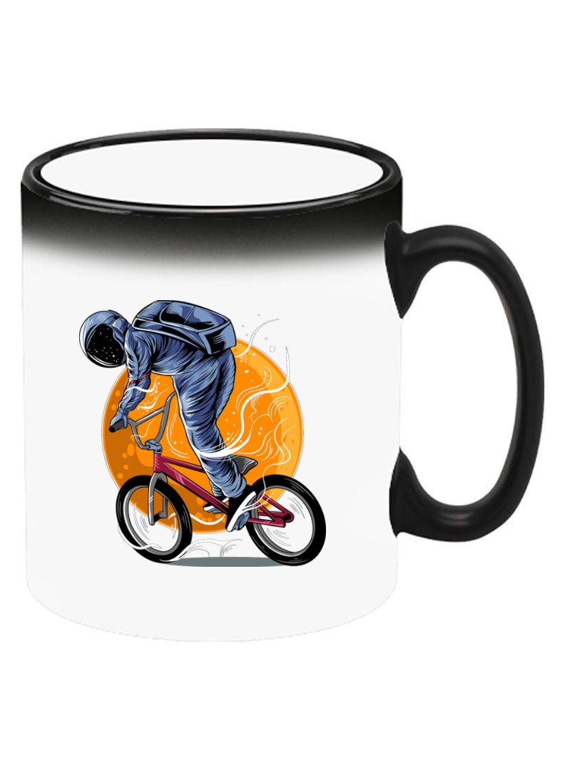 Theodor Color Changing Heat Sensitive Ceramic Mug, Image Revealed When HOT Liquid is Added! Astronaut riding Bike - Image 2