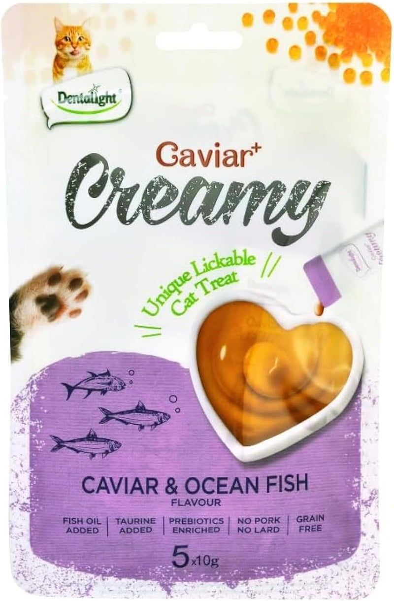 Dentalight Caviar+ Creamy Lickable Cat Treat 5pcs x 10g -  Caviar & Ocean Fish Flavour - Image 1
