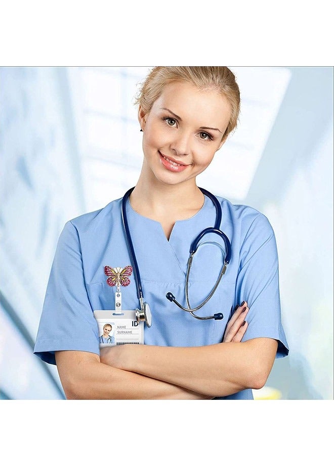 2 Pcs Butterfly Badge Reel Holder, Retractable Nylon Cord Alloy Crystal Butterfly Decoration ID Name Badge Clip, Alligator Clip Badge Reel (Pink+Blue) - Image 4