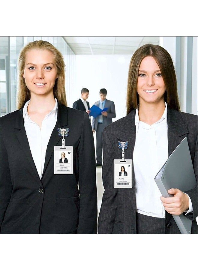 2 Pcs Butterfly Badge Reel Holder, Retractable Nylon Cord Alloy Crystal Butterfly Decoration ID Name Badge Clip, Alligator Clip Badge Reel (Pink+Blue) - Image 5