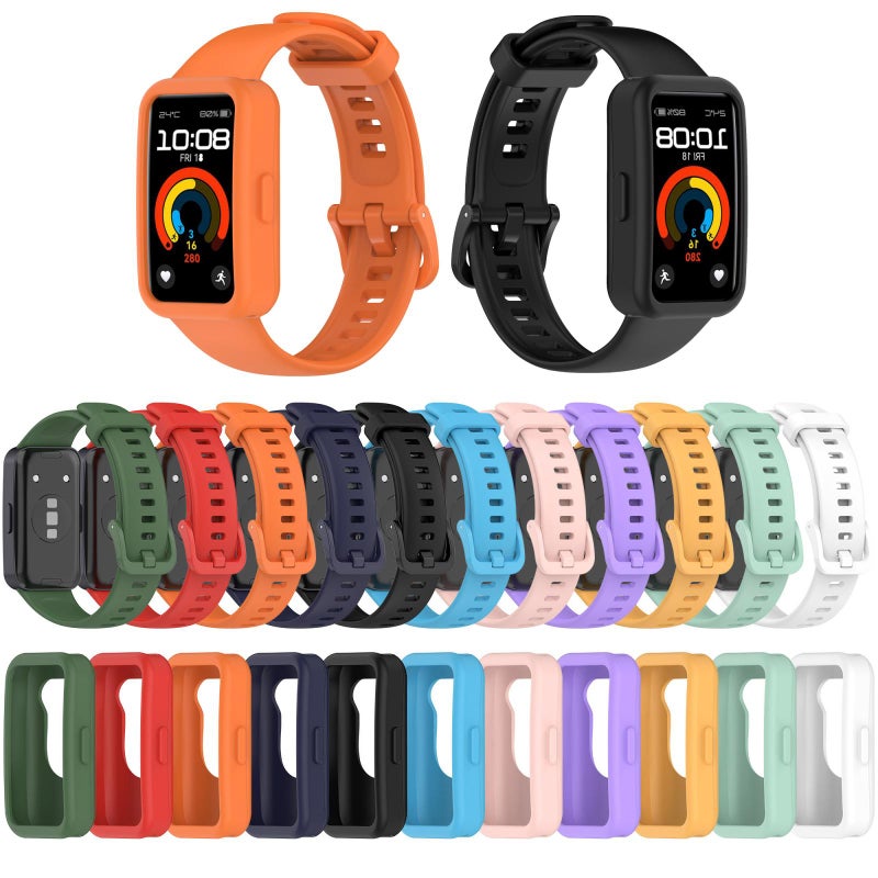 erorex For Huawei Band 10 / 9 / 8 Color Button Watch Case Integrated Silicone Watch Band(Black) - Image 3