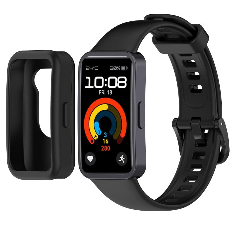 erorex For Huawei Band 10 / 9 / 8 Color Button Watch Case Integrated Silicone Watch Band(Black) - Image 1