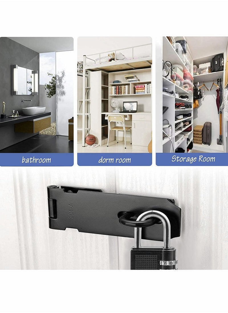 Excefore - Door Lock Latch with Password Combination Padlocks 4 Inch Stainless Steel Security Hasp and Zinc Alloy Padlocks, Heavy Duty Hasp and Staple Use for Door Window Locker Drawer Pet Cage Cabinet-2 Pack - Image 1