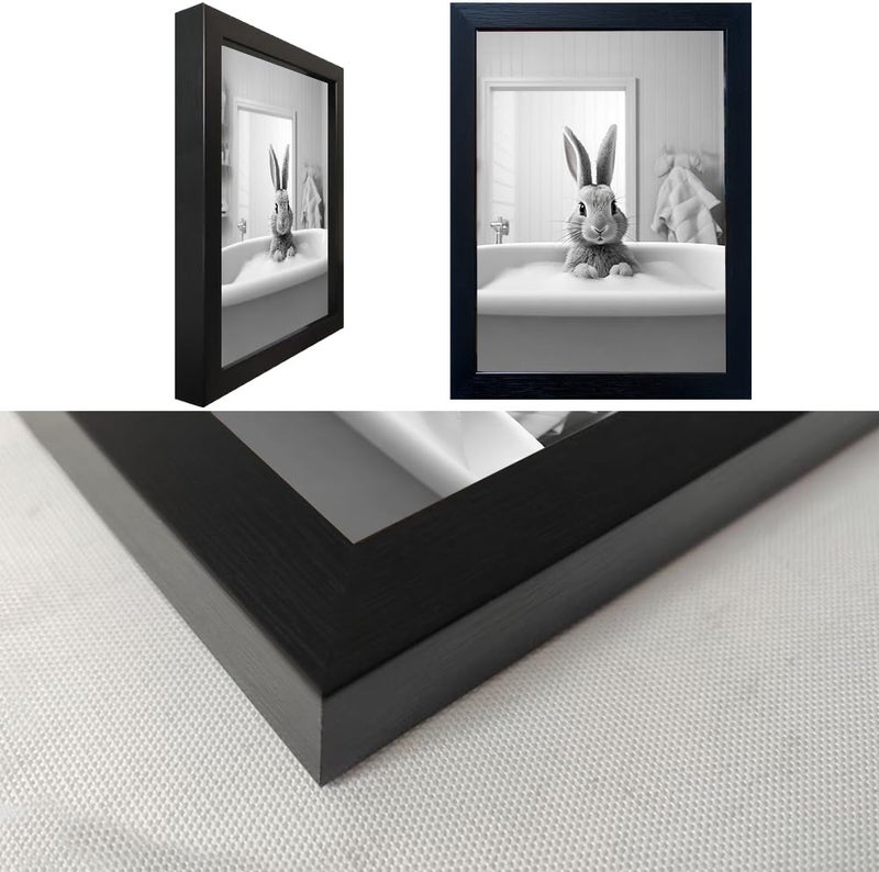 Melpa Art ديكور حمام للأطفال، فن جدار قماش حيوانات لطيف بالأبيض والأسود، أرنب مضحك في حوض الاستحمام، صورة مؤطرة لديكور جدار المزرعة لأعمال الحمام - Image 3