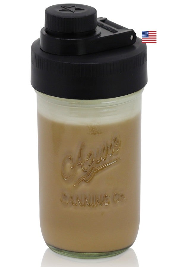 بروينغ أمريكا برطمان كريمة من شركة Brewing America مع غطاء صب، سعة 1 باينت (16 أونصة) برطمان ماسون مع غطاء صب أسود واسع الفم، للحليب والسكر والكريمة، عبوة واحدة (أسود) - Image 1