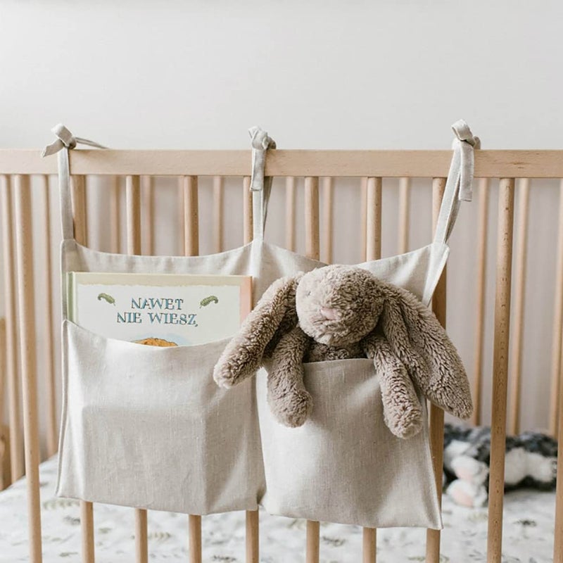 YeeMan Linen Baby Bedside Hanging Storage Bag2 Pockets Organizer for Baby Cribs and Toys Burlywood