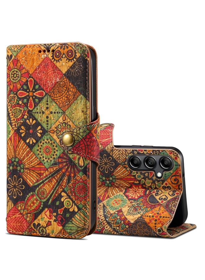 The Bros Case For Samsung Galaxy A34 5G Flower Language Series Cork Fabric Oil Edge Leather Phone Case