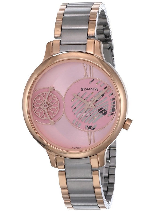 Sonata Unveil Quartz Analog Pink Dial Metal Strap Watch for Women-8190KM02 - Image 1